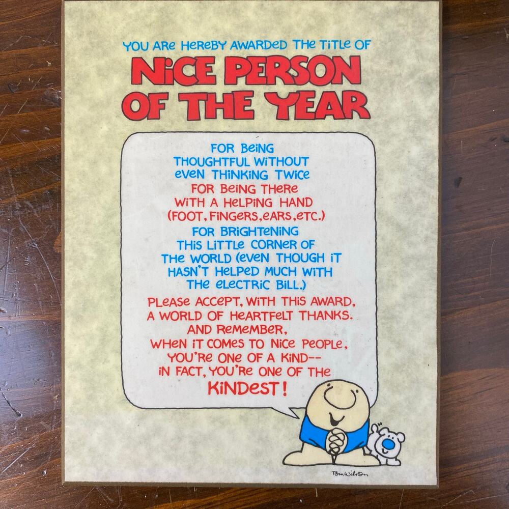 Vintage 1982 American Greetings Ziggy "Nice Person of the Year" Plaque